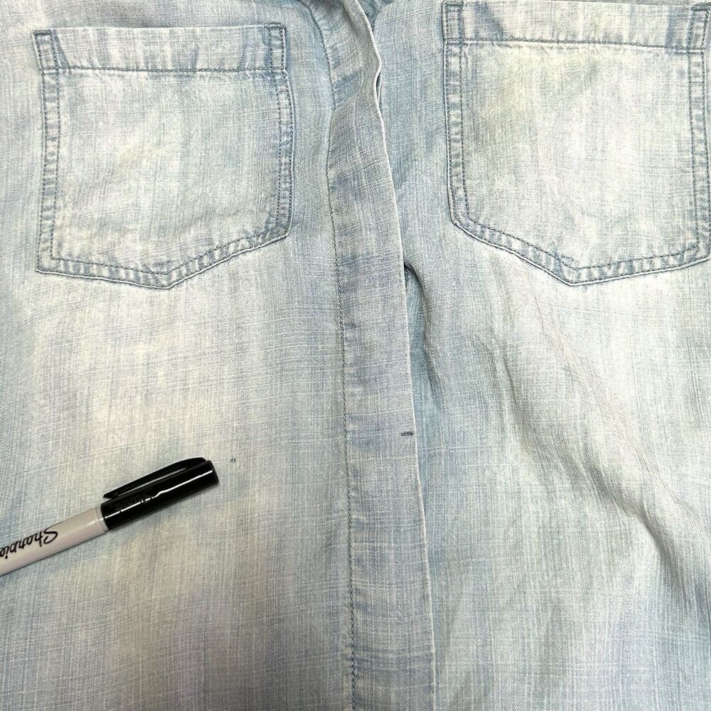 Harper Chambray Button Up Shirt Women M Lyocell High Low Frayed Hem - Picture 4 of 10